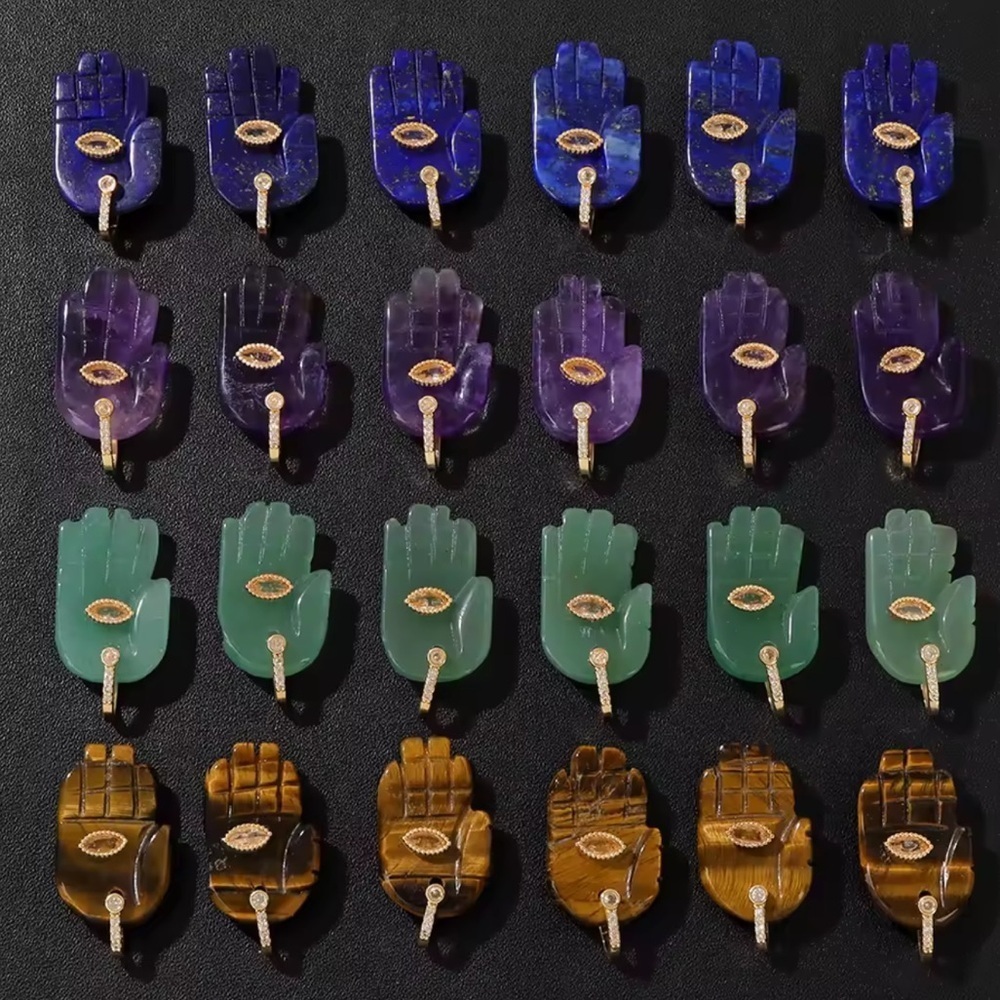 Hamsa Fatima Hand Opal Natural Stone Pendant Charm - Picture 5 of 6